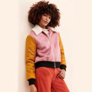 Hutch Color Block Faux Suede Sherpa Lined Bomber Jacket